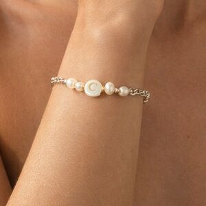 New Sterling silver initial tennis bracelet sterling Silver and White Pearl